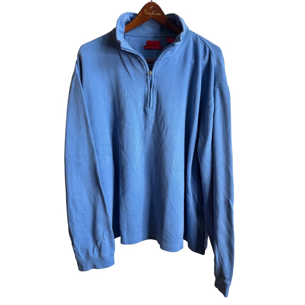 IZOD Mens Smooth Cotton Quarter Zip Pullover Light Blue Ribbed Sweater XXL